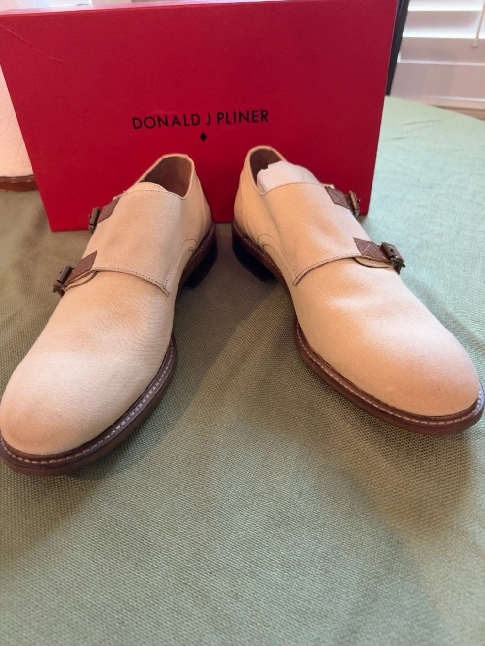 Donald J. Pliner Zande-WA Double Monk Strap Canvas Shoes Men’s 11.5 Sand EUC